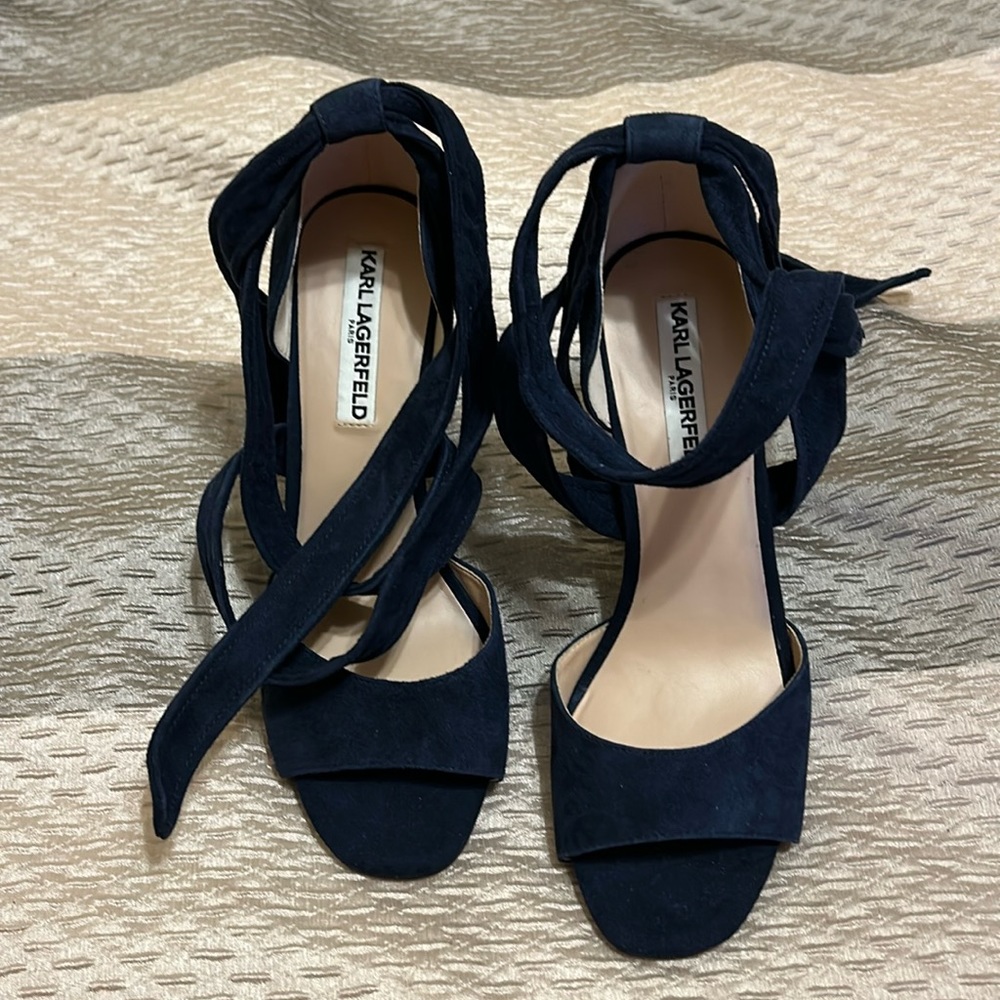 Karl Lagerfeld Navy Blue Suede Heels